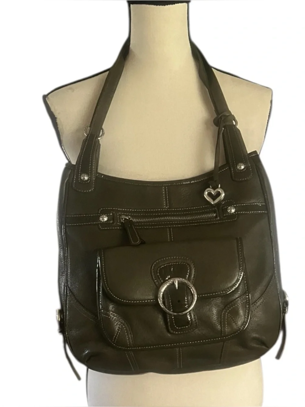 Brighton Donatella Convertible Green Leather shoulder Bag/Backpack
